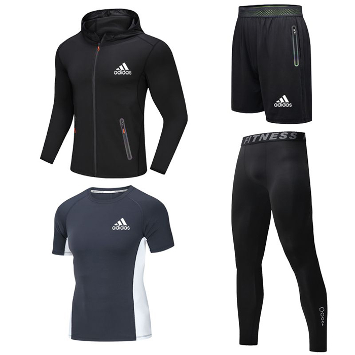 Adidas 4 Piece Set Quick drying For men's Running Fitness Sports Wear Fitness Clothing men Training Set Sport Suit-1706380