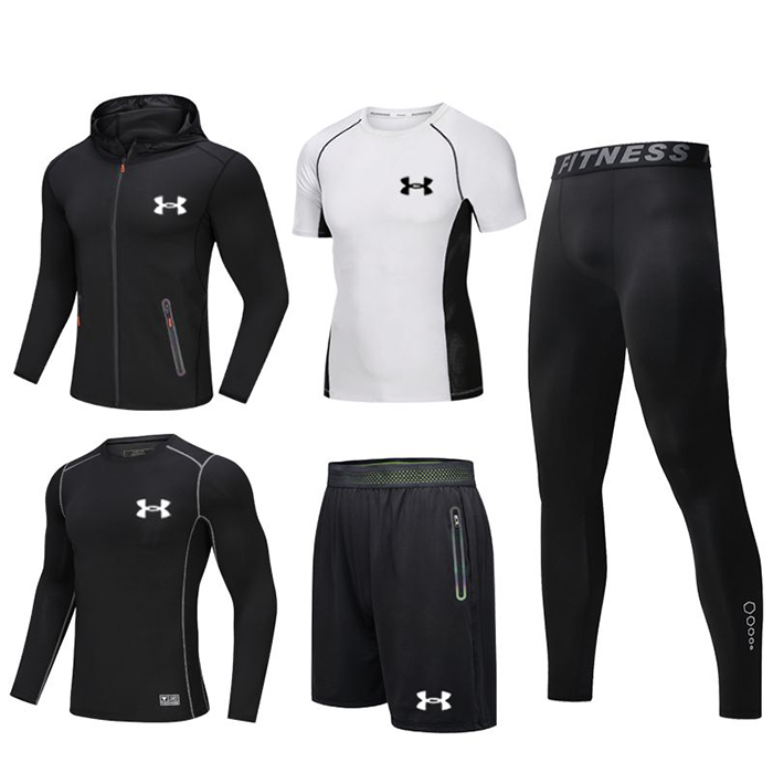 Under Armour 5 Piece Set Quick drying For men's Running Fitness Sports Wear Fitness Clothing men Training Set Sport Suit-9010017