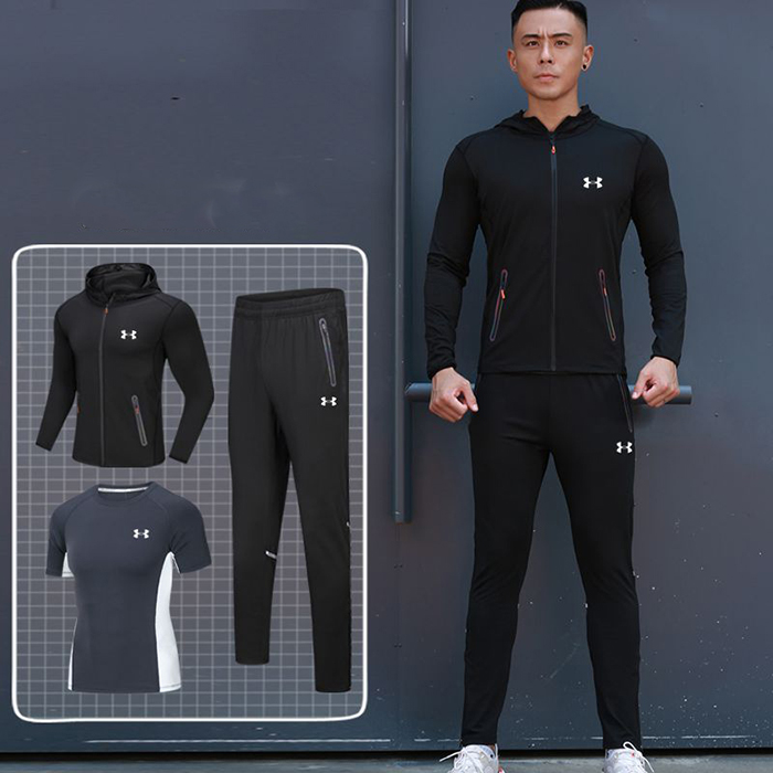 Under Armour 3 Piece Set Quick drying For men's Running Fitness Sports Wear Fitness Clothing men Training Set Sport Suit-6571327