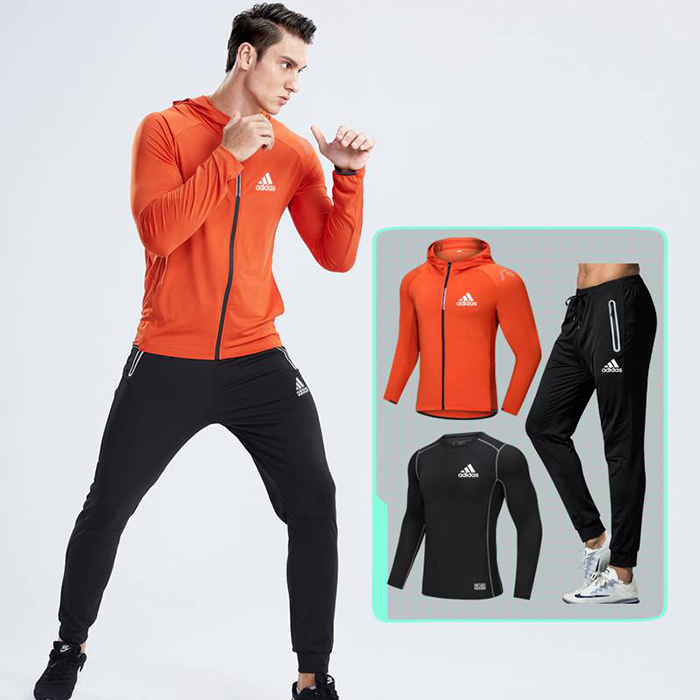 Adidas 3 Piece Set Quick drying For men's Running Fitness Sports Wear Fitness Clothing men Training Set Sport Suit-5704237