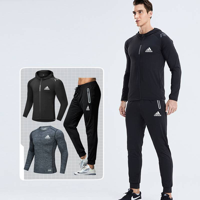 Adidas 3 Piece Set Quick drying For men's Running Fitness Sports Wear Fitness Clothing men Training Set Sport Suit-5571668