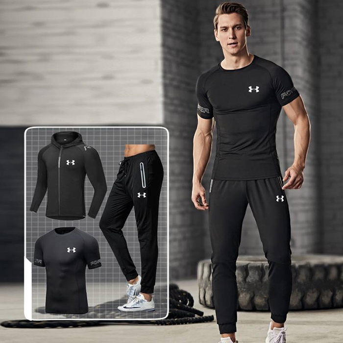 Under Armour 3 Piece Set Quick drying For men's Running Fitness Sports Wear Fitness Clothing men Training Set Sport Suit-8513659