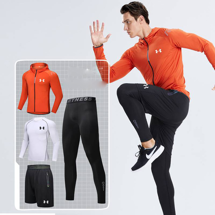 Under Armour 4 Piece Set Quick drying For men's Running Fitness Sports Wear Fitness Clothing men Training Set Sport Suit-5484538