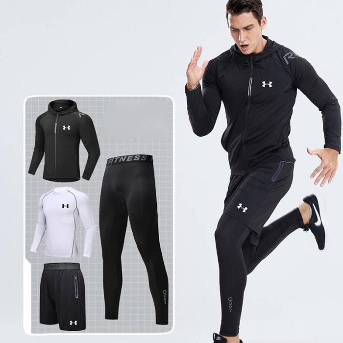 Under Armour 4 Piece Set Quick drying For men's Running Fitness Sports Wear Fitness Clothing men Training Set Sport Suit-8547003