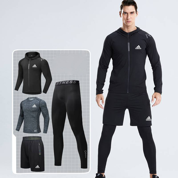 Adidas 4 Piece Set Quick drying For men's Running Fitness Sports Wear Fitness Clothing men Training Set Sport Suit-2545826