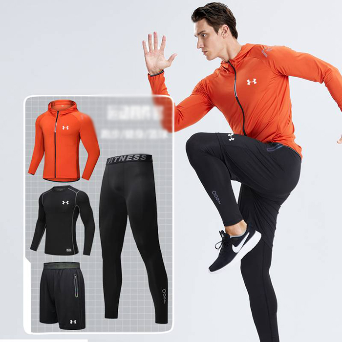 Under Armour 4 Piece Set Quick drying For men's Running Fitness Sports Wear Fitness Clothing men Training Set Sport Suit-1654078
