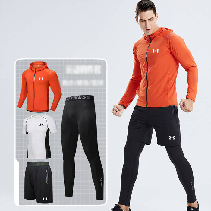 Under Armour 4 Piece Set Quick drying For men's Running Fitness Sports Wear Fitness Clothing men Training Set Sport Suit-9130068