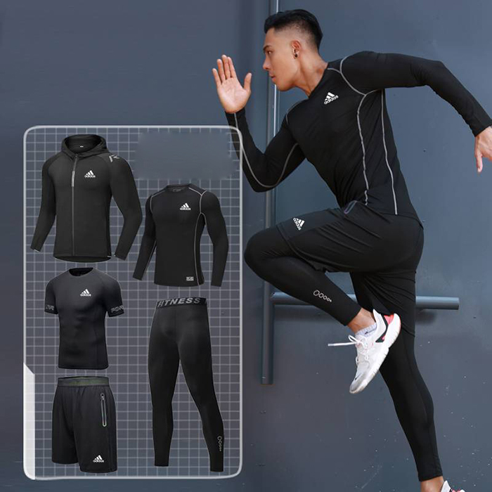 Adidas 5 Piece Set Quick drying For men's Running Fitness Sports Wear Fitness Clothing men Training Set Sport Suit-5446373