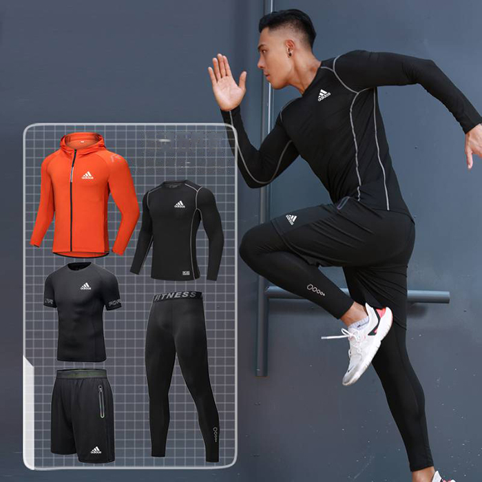 Adidas 5 Piece Set Quick drying For men's Running Fitness Sports Wear Fitness Clothing men Training Set Sport Suit-7907007