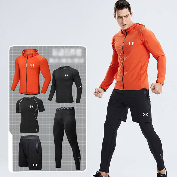 Under Armour 5 Piece Set Quick drying For men's Running Fitness Sports Wear Fitness Clothing men Training Set Sport Suit-660306