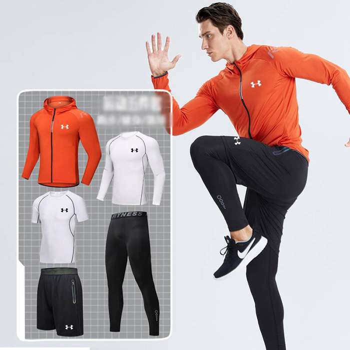 Under Armour 5 Piece Set Quick drying For men's Running Fitness Sports Wear Fitness Clothing men Training Set Sport Suit-6691898