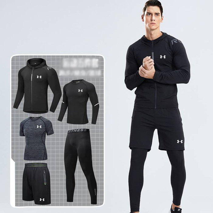 Under Armour 5 Piece Set Quick drying For men's Running Fitness Sports Wear Fitness Clothing men Training Set Sport Suit-2537118