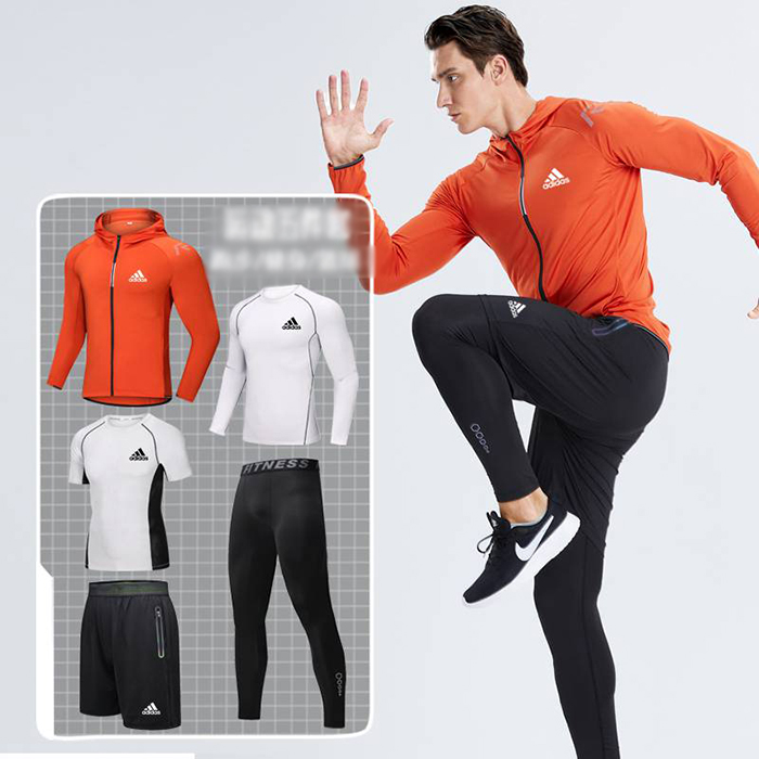 Adidas 5 Piece Set Quick drying For men's Running Fitness Sports Wear Fitness Clothing men Training Set Sport Suit-2886854