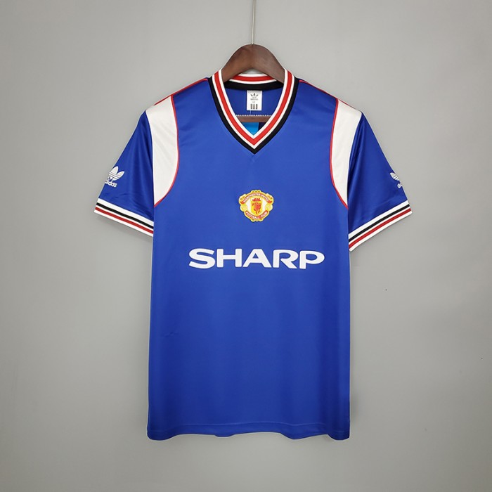 Retro M-U 85/86 Manchester United away blue version short sleeve training suit-6892600
