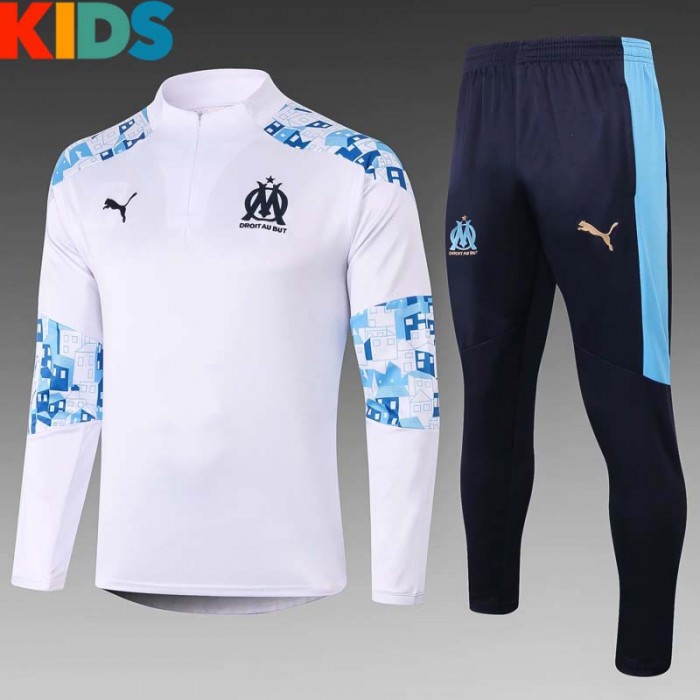20-21 Marseille white KIDS Long Sleeve Trainig Suit(Top + Pant)-2584716