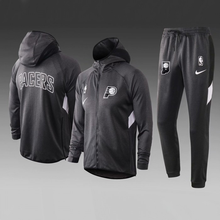 Indiana Pacers grey black with hood 20-21 Jacket Training Suit（Top + Pant）-3549098