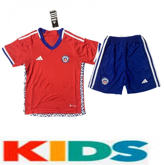 2022 World Cup National Team Chile kids home Red kids Jersey Kit (Shirt + Short)-9512028