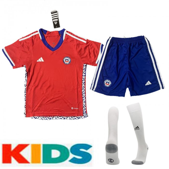 2022 World Cup National Team Chile kids home Red kids Jersey Kit (Shirt + Short+Sock)-2153164