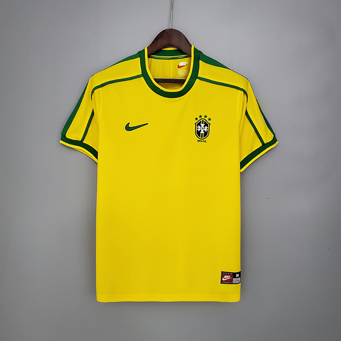 Retro Brazil 1998 home version short sleeve training suit