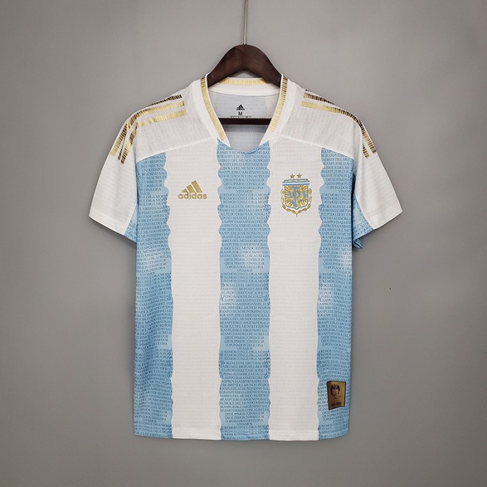 2021 Argentina Commemorative Edition White Blue version short sleeve training suit