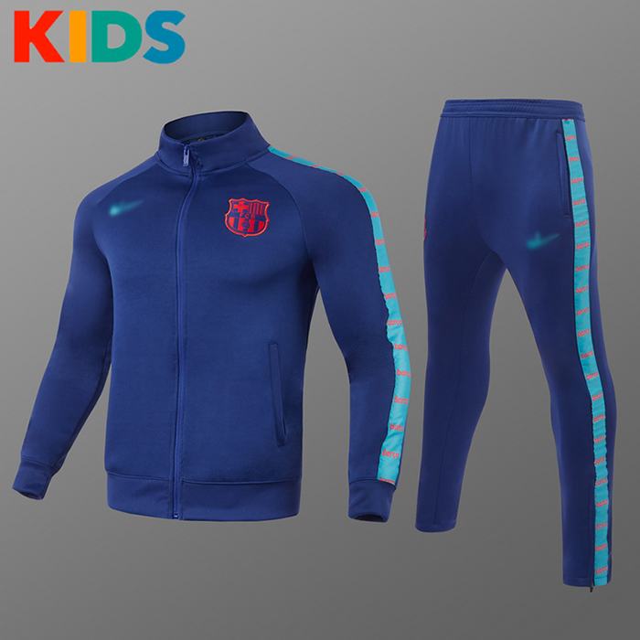 2021 Barcelona Navy Blue KIDS Long Sleeve Training Suit Top Pant 1719302