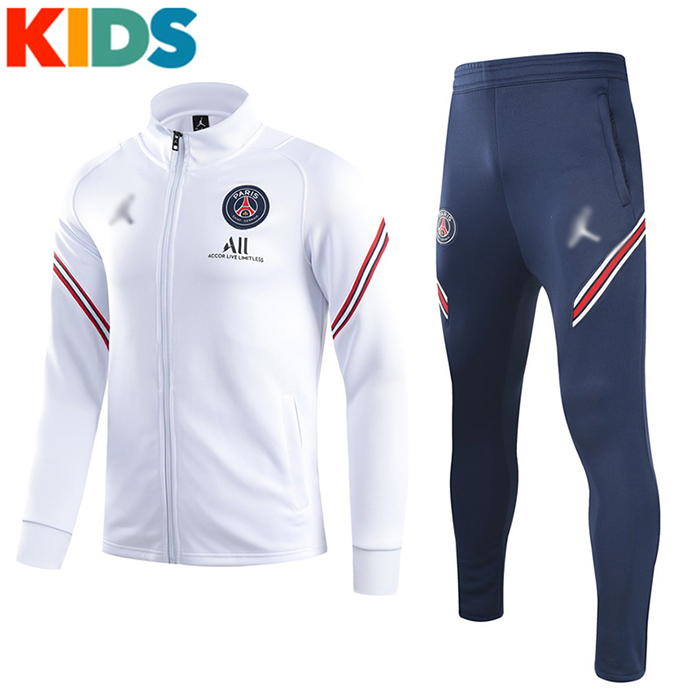 2021 Paris Saint Germain PSG White KIDS Long Sleeve Training Suit Top Pant 2370571