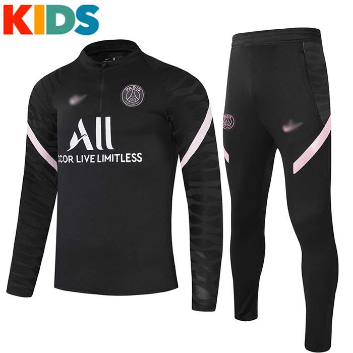 2021 Paris Saint Germain PSG Black KIDS Long Sleeve Training Suit Top Pant 4627968