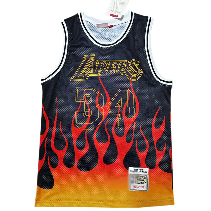 Los Angeles Lakers 34 Shaquille O Neal Retro Flame version NBA Jersey 8305010