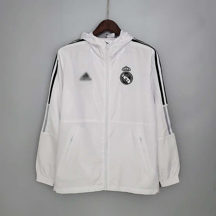 2021 Windbreaker Hooded Real Madrid White Long sleeve jacket 120856