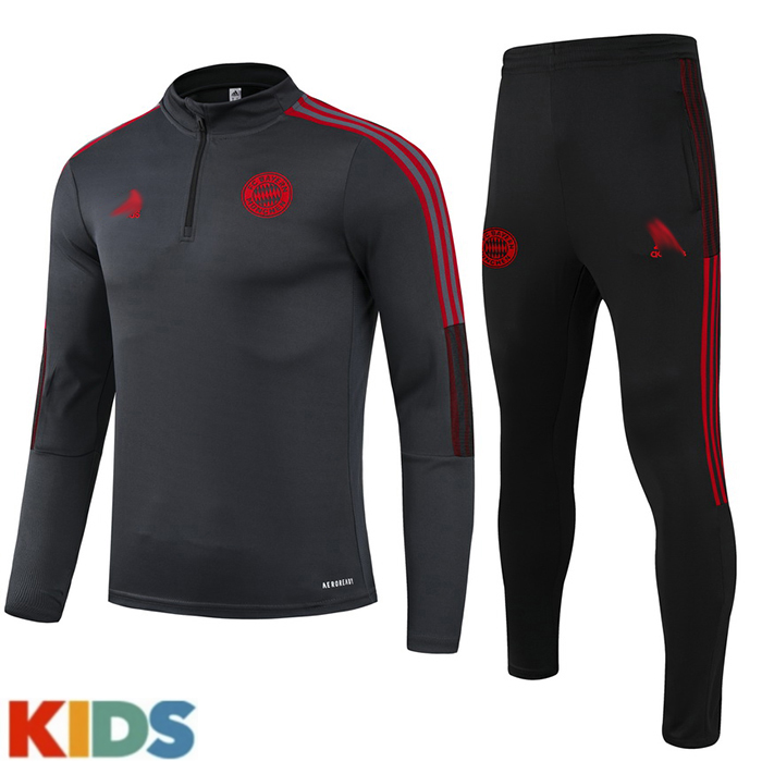 21-22 Bayern Munich Gray Kids Edition Classic Jacket Training Suit (Top+Pant)-5764316
