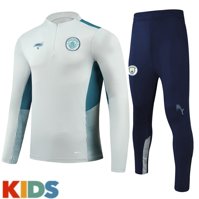 21-22 Manchester City White Kids Edition Classic Jacket Training Suit (Top+Pant)-5744170