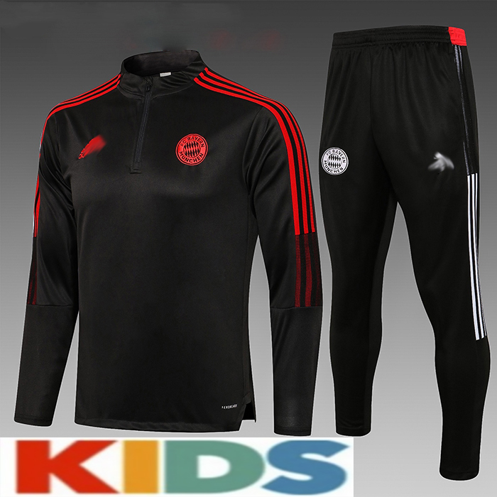 21-22 Bayern Munich Black Kids Edition Classic Jacket Training Suit (Top+Pant)-3176637