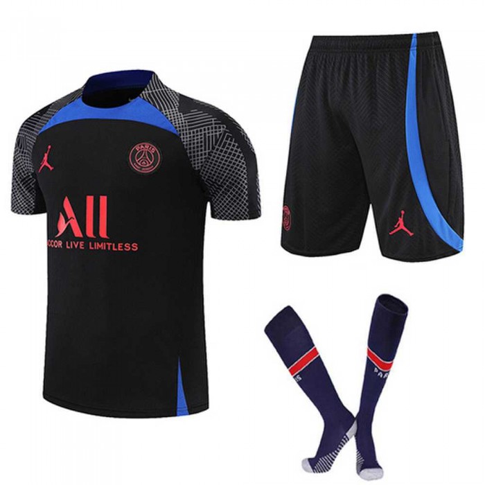 22/23 Paris Saint-Germain PSG Black training suit short sleeve kit Jersey (Shirt + Short+Sock)-7758176