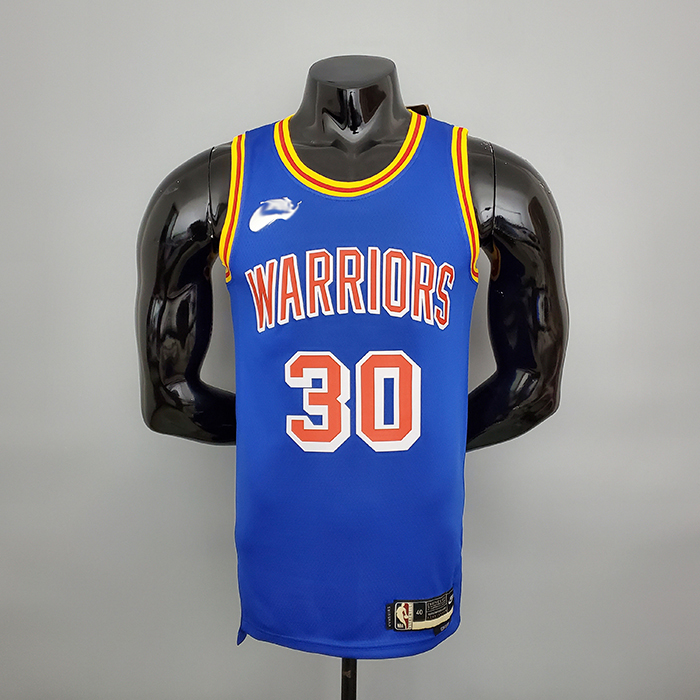 75th Anniversary Curry #30 Warriors Retro Blue NBA Jersey-1270672