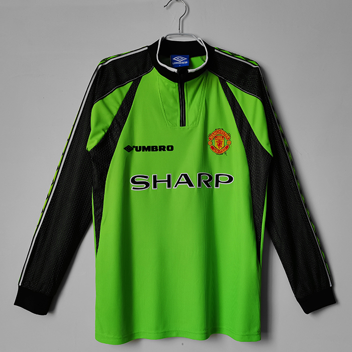 1998/99 Retro Manchester United M-U Green Jersey version long sleeve Jersey-7384394