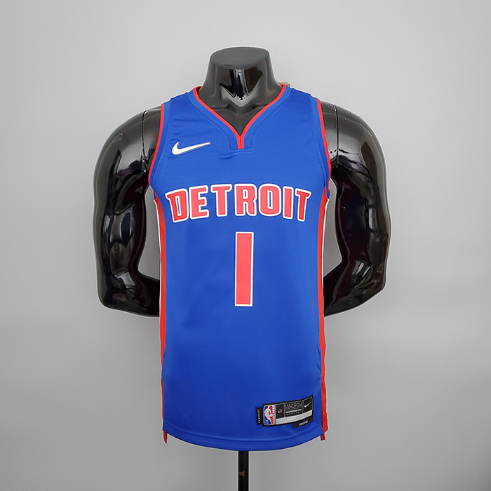 75th Anniversary Iverson #1 Detroit Pistons Blue NBA Jersey-7870848