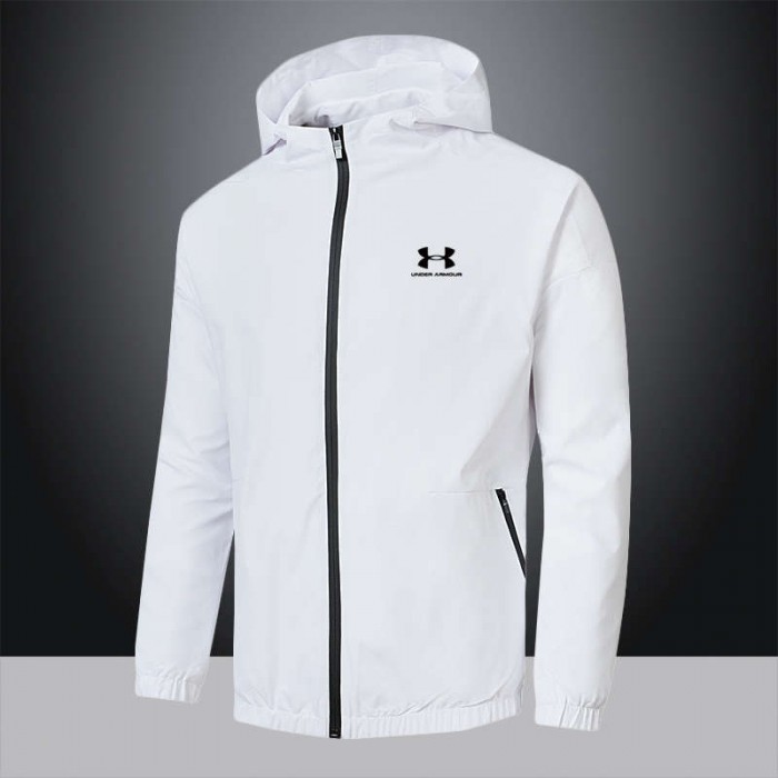 Autumn Winter Hooded Windbreaker jacket Zipper jacket Long sleeve-All White-1242292