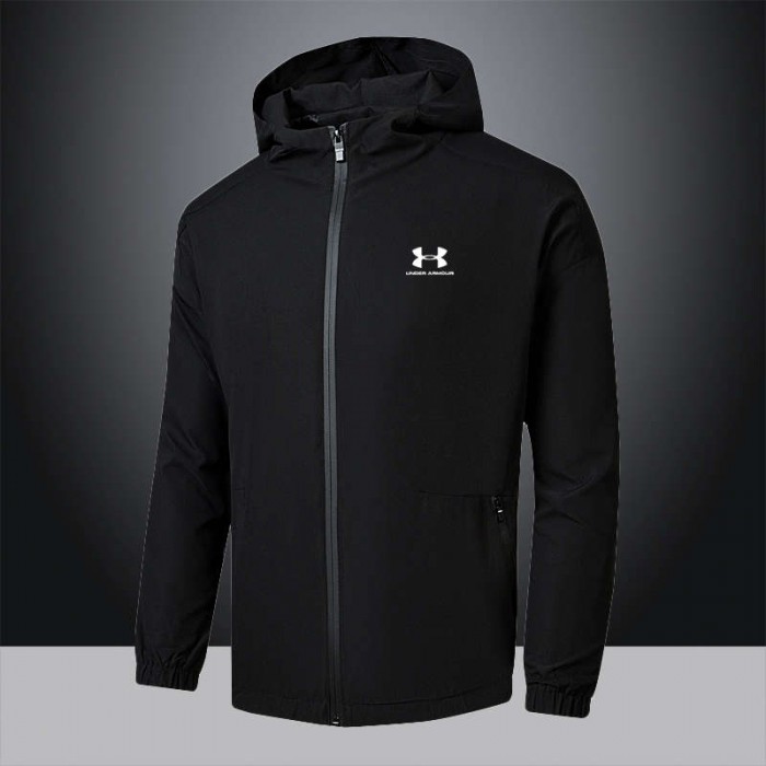 Autumn Winter Hooded Windbreaker jacket Zipper jacket Long sleeve-All Black-6343342