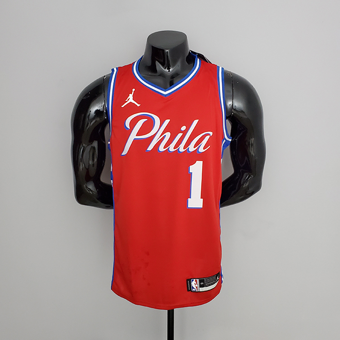 2022 Philadelphia 76ers Harden #1 V-Neck Red NBA Jersey-318237