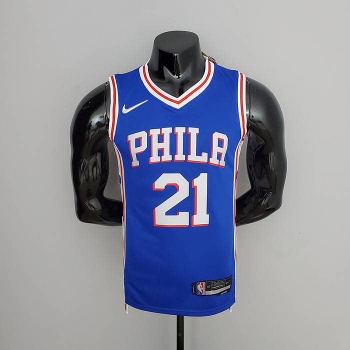 75th Anniversary Philadelphia 76ers EMBIID#21 Blue NBA Jersey-2289951