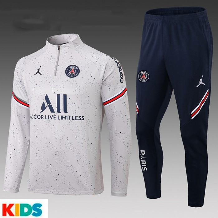 21/22 Paris Saint-Germain PSG Light Gray Kids Edition Classic Jacket Training Suit (Top+Pant)-7586716