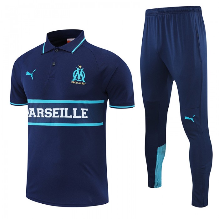 Olympique de Marseille POLO kit royal blue Jersey Edition Classic Training Suit (Shirt + Pant)-9482300