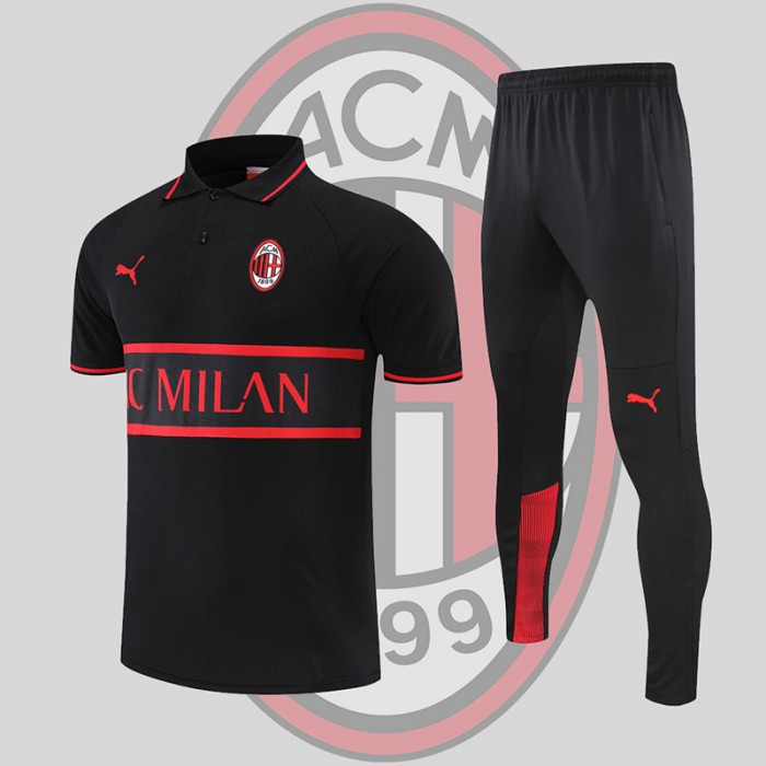 AC Milan POLO kit black Jersey Edition Classic Training Suit (Shirt + Pant)-8504982