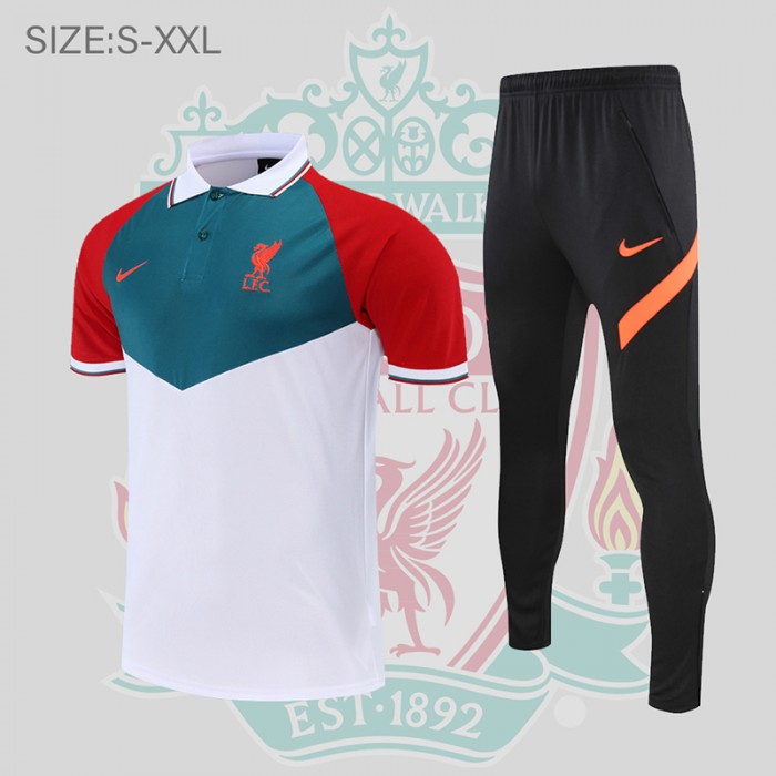Liverpool POLO kit White Green Jersey Edition Classic Training Suit (Shirt + Pant)-5294011