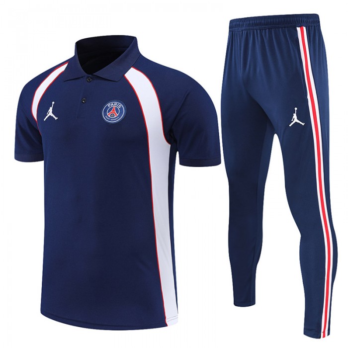 Paris Saint-Germain PSG X Jordan POLO kit royal blue Jersey Edition Classic Training Suit (Shirt + Pant)-6745811