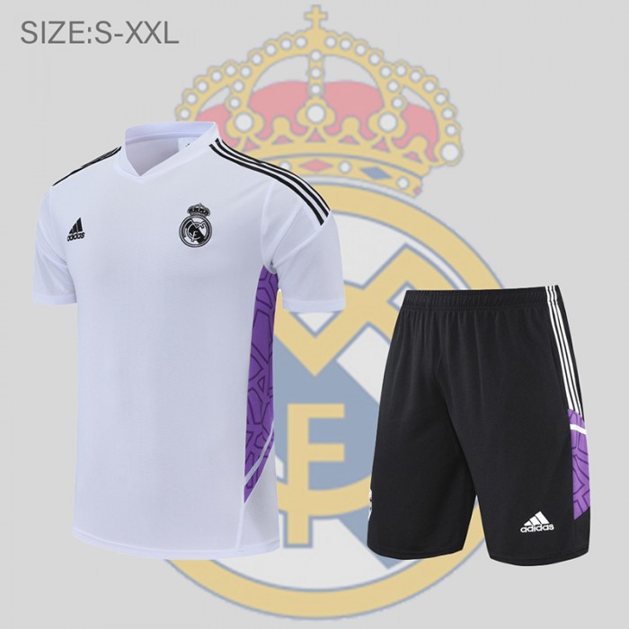 Real Madrid POLO kit White Purple Training Suit Shorts Kit Jersey (Shirt + Short)-1350010