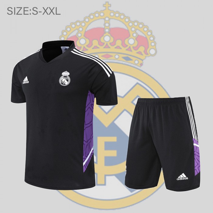 Real Madrid POLO kit Black Purple Training Suit Shorts Kit Jersey (Shirt + Short)-1107721