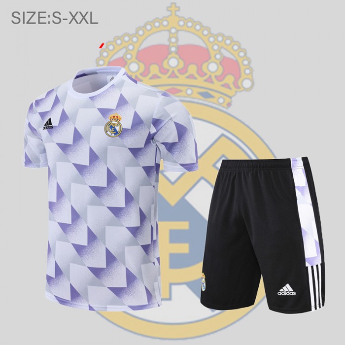 22/23 Real Madrid training suit short sleeve kit white and blue Suit (Shirt + Short )-464524