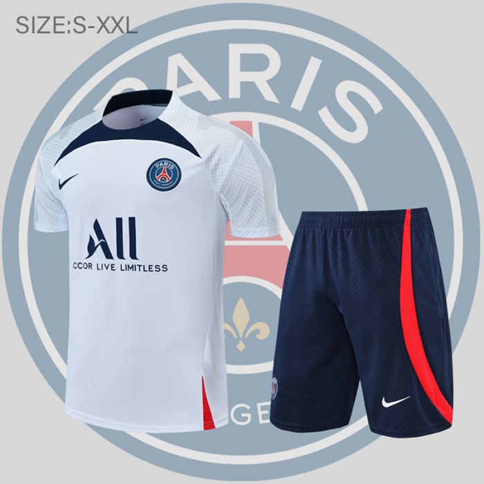 22/23 Paris Saint-Germain PSG Training Suit Short Sleeve Kit White Suit (Shirt + Short )-5709381