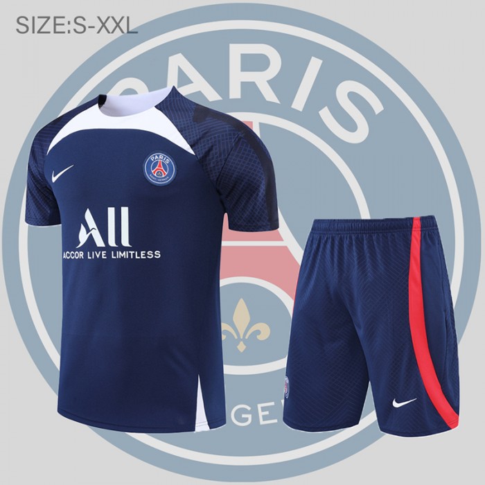 22/23 Paris Saint-Germain PSG Training Short Sleeve Kit Blue Suit (Shirt + Short )-4491824